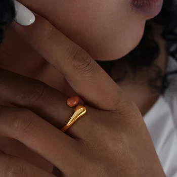 Индивидуално пръстен със защита от избледняване, Нов стил, женски пръстен от неръждаема стомана 316l, Оранжевото, сиво, синьо с капающим масло, пръстен