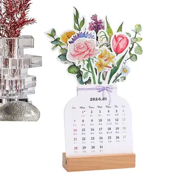 Календар с цветна тема на 2024 година, Постоянна месечна planner, календар във формата на ваза с титуляра, настолно украшение, Календари с цветна тема