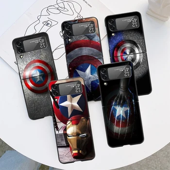 Калъф за Samsung Galaxy Z Flip4 Flip3 5G Funda Z Flip 3 4 Черни Твърди Калъфи за КОМПЮТЪР Zflip3 Калъф За телефон Captain America Shield Marvel
