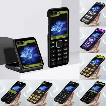 Калъф с принтом за смартфон Samsung Galaxy Z Flip5, чанта за мобилен телефон, твърд PC Z Flip 5, черен калъф, сгъване защитната обвивка Zflip5.