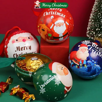 Коледна Лидице кутия за бонбони, Подарък кутия за бонбони, Кръгла Мини-кутия с принтом форма на топка, Детски Подаръчни аксесоари за окачване на елха.