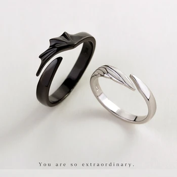 Комплект пръстени за двойката, Ангели и дяволи от 2 теми Лекота се регулира за жени, мъже, годеж, брак, годишнина, любовник