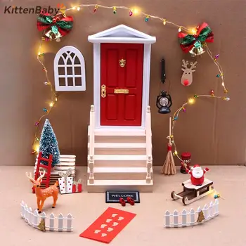 Куклена къща Врата на Елфа Коледен декор Шляпный венец от гирлянди Подаръчни кутии на мини коледно дърво Набор от миниатюрни декоративни модели Страхотна играчка къща