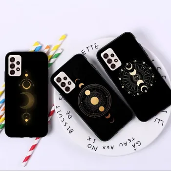 Луксозен калъф за телефон с изображение на Слънцето и Луната Samsung A91 A81 A73 A72 A71 A30S A20 A12 A13 A52 а a53 5G и 4G Черен Мек калъф за телефон Funda