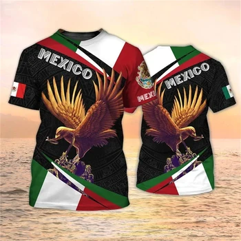 Мъжка тениска с 3D принтом на Националното знаме на Мексико, летни тениски, градинска облекло, тениски с кръгло деколте и къс ръкав, мъжки, детски блузи в стил харадзюку оверсайз