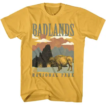 Мъжки златна тениска Badlands Bison Национален парк Южна Дакота Каньони Червената скала
