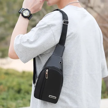 Мъжки нагрудная чанта през рамо, здрава чанта от изкуствена кожа, с модерна нова однотонная нагрудная чанта, реколта чанта за отдих, наплечная чанта
