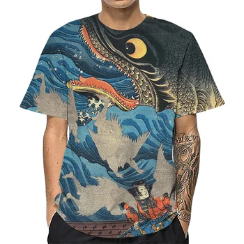 Мъжки тениски HX Ukiyo-e Japan Sakura Samurai Waves, тениски с 3D-принтом, тениски с животни, летни тениски с къс ръкав, директна доставка