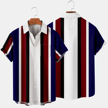 Мъжки хавайски ризи размер оверсайз 4XL С лятна шарени принтом в стил хип-хоп, бързо съхнещи плажни ризи с къс ръкав