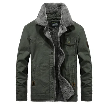 Мъжко яке-бомбер, Ново мъжко зимно палто, плюс кадифе удебелена зелена ежедневни яке на средна възраст, къс Мъжки свободна яке,