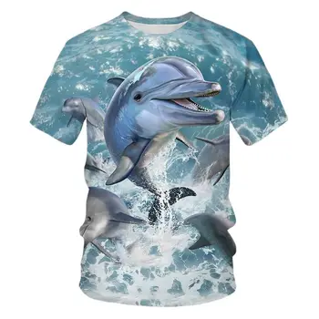 Нова мода тениска с 3D принтом делфин, мъжки и дамски годишна ежедневна тениска с делфина с къс ръкав