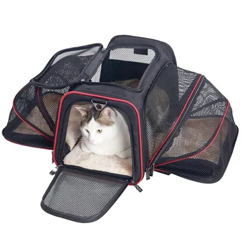 Нова стилна чанта за домашни любимци, дишаща преносим чанта за котки двойно разширение, преносима и разтегателен чанта за кучета, леки и сгъваеми клетки за котки