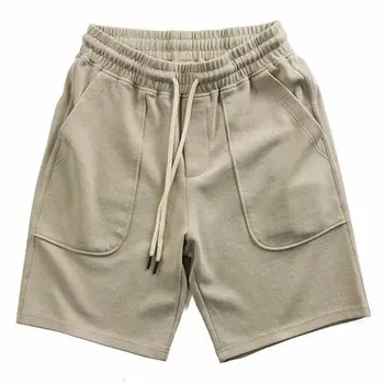Нови летни плетени къси панталони с еластичен ластик на талията, свободен шнурком, голям джоб, дишаща Ежедневни Спортни къси панталони за мъже