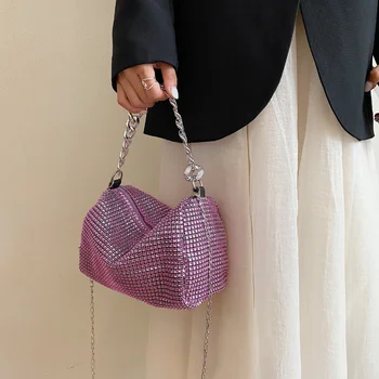 Нови ярки чанти през рамо с диаманти за жени, дизайнерска марка чанта на верига, модерна чанта през рамо от PVC, дамски брандираната чанта Мингюан