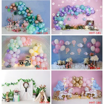 Персонални украса с цветна арка от балони на фона на Снежен човек, фонове, за снимки на Деня на раждане на новородено FSS-109