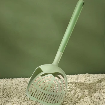 Подвижна лъжичка за котешки тоалетни, Дълбока лопата, Пластмасово сито с трайно дълга дръжка, Лъжичка за почистване на котешки пясък, Почистващи средства за котки