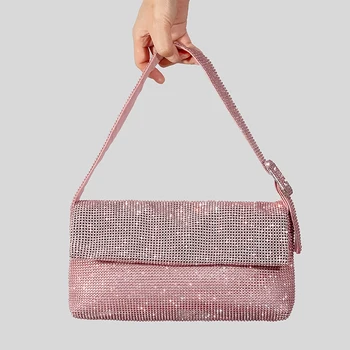 Портмоне за жени, Дизайнерска луксозна чанта, украсена с пайети, помещение за вечеря, Квадратна 2023, Модни висококачествена чанта на рамото си под мишниците.