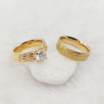 пръстен от 18-каратово злато, 2 бр. комплекти за жени годежни пръстени Обещание, дамско бижу, пръстен на пръст от неръждаема стомана