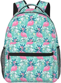 Раница с фламинго, тропически палми и растения, чанти за лаптоп с голям капацитет, водоустойчиви Леки Аксесоари за работа, пътна чанта за 16 инча