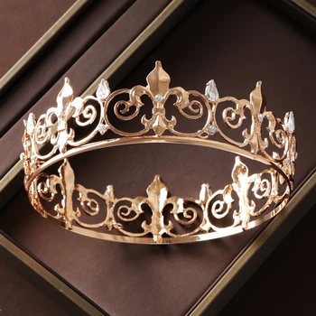 Сватбена прическа Itacazzo златист цвят, Луксозен класически дамски сватбената корона за конкурс за красота