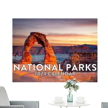 Стенен календар Фонд на националния парк на 2024 година Красив панорамен месечен стенен календар Стенен календар с красиви панорамни снимки