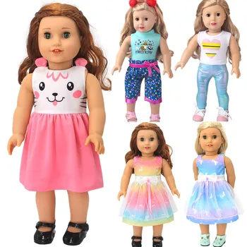 Стоп-моушън облекло за американската кукла 45 см, модерно рокля с мультфильмами, деним анцуг, жилетка, пола, подарък за момичета