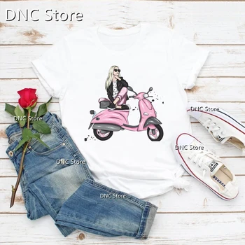 Тениска femme Cool Car Moto Bicycle Момиче С Графичен Принтом, тениска на 90-те години, Модна тениска Harajuku y2k, Лятна Дамска тениска, Градинска Облекло