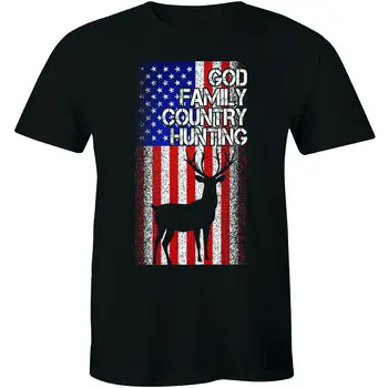 Тениска God Family Country Hunting с флага на сащ, мъжки t-shirt Deer Buck Hunt