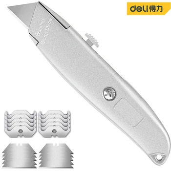 Универсален нож за рязане на кутии от неръждаема стомана Deli, метален нож SK2, отварачка за кутии голям размер, самостоятелно блокиране на дизайнерски инструмент за рязане на хартия
