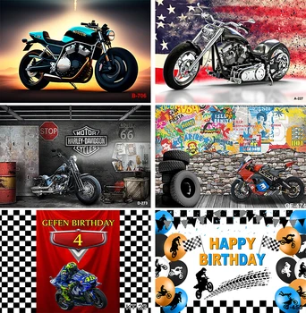 Фон за снимки на Състезателни мотоциклети Мотокрос Балони Флаг Момчета Украса на Парти по случай рождения Ден на фотографско студио