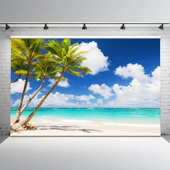 Фон за снимки синьото на небето и морето летен плаж палма кокосова палма новородено фон за фотобудки студиен подпори