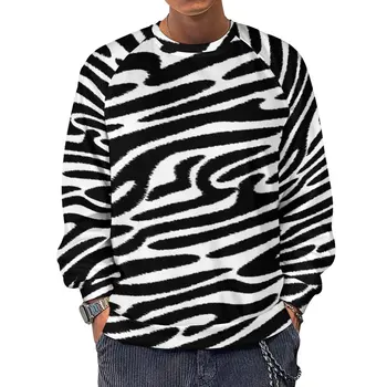 Черни качулки в ивица с зеброй Essentials Зимни връхни дрехи в ивица с животни Качулки Мъжки Y2k с забавен модел Hoody Оверсайз