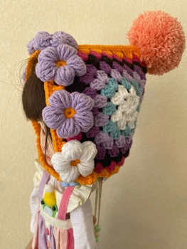 Шапка Blythe, тиква с малки цветове, вълнена шапка ръчна изработка (подходящ за blythe 、 Аксесоари за кукли qbaby ob11)